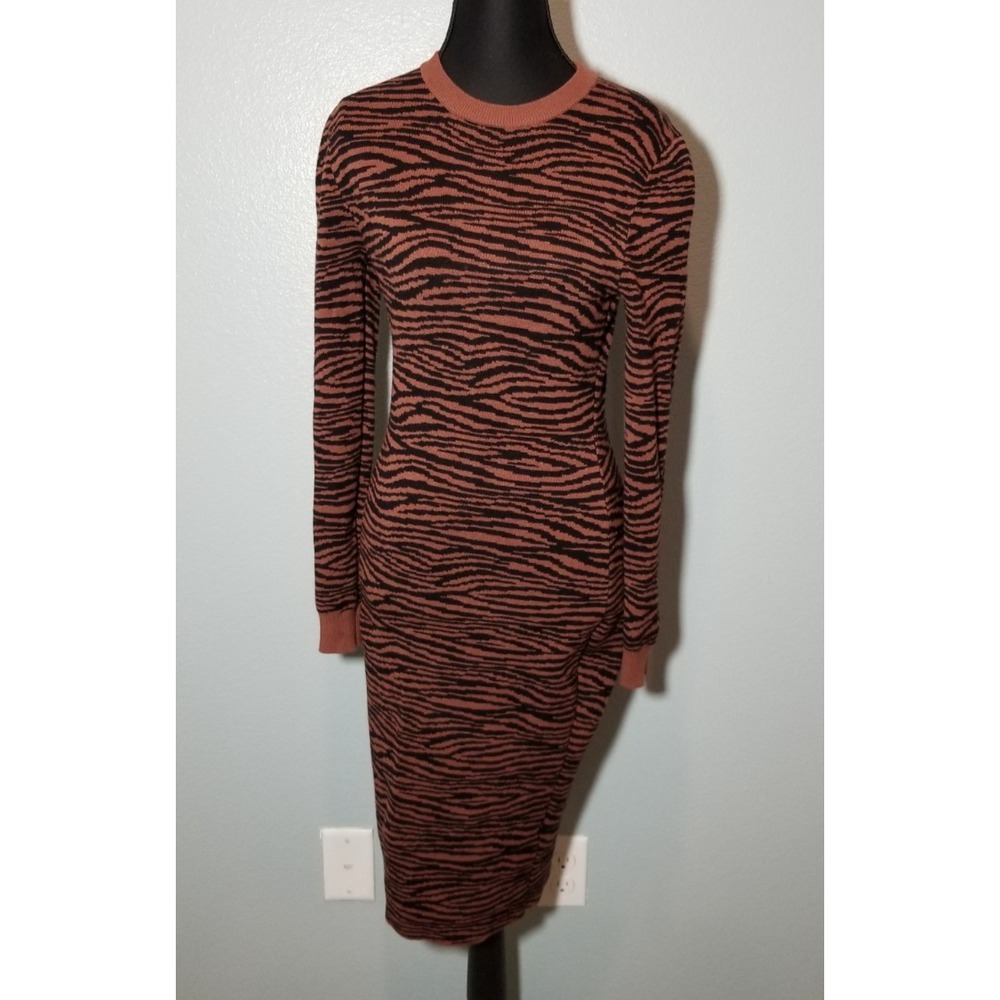 Express X Negin Mirsalehi Womens Small Brown Tiger Stripe Sweater Dress Retro